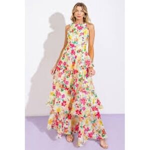 Flying‎ Tomato Del Rey High Rise Woven Tiered Maxi Dress Sz S Floral Tiered